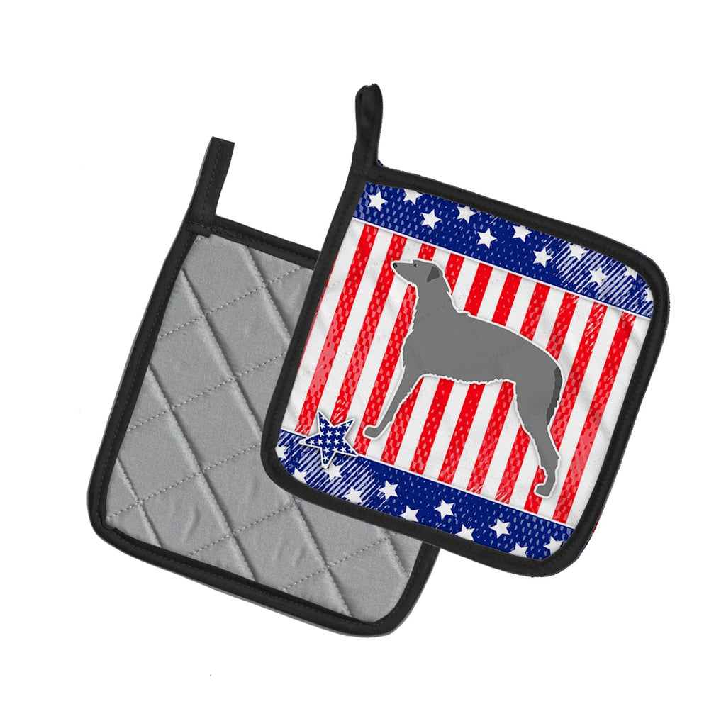 USA Patriotic Scottish Deerhound Pot Holder Set of 2 Heat Resistant Quilted Hot Pads 7.5 x 7.5 Inch, Insulated Kitchen Trivets for Cooking & Baking