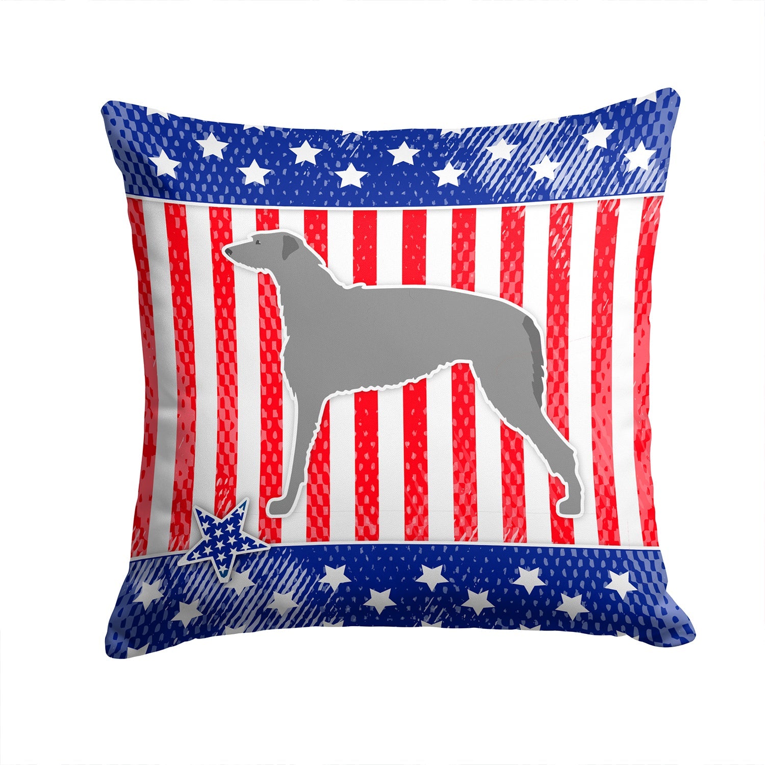 USA Patriotic Scottish Deerhound Decorative Throw Pillow 14x14 Indoor Outdoor Accent Cushion, Fabric Cover with Insert for Sofa, Bed, Porch & Living Room