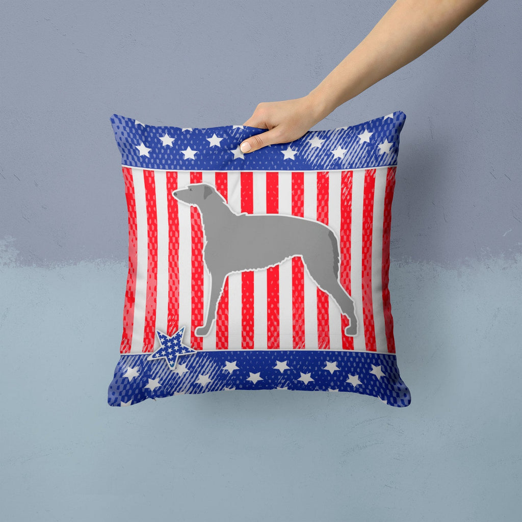 USA Patriotic Scottish Deerhound Decorative Throw Pillow 14x14 Indoor Outdoor Accent Cushion, Fabric Cover with Insert for Sofa, Bed, Porch & Living Room