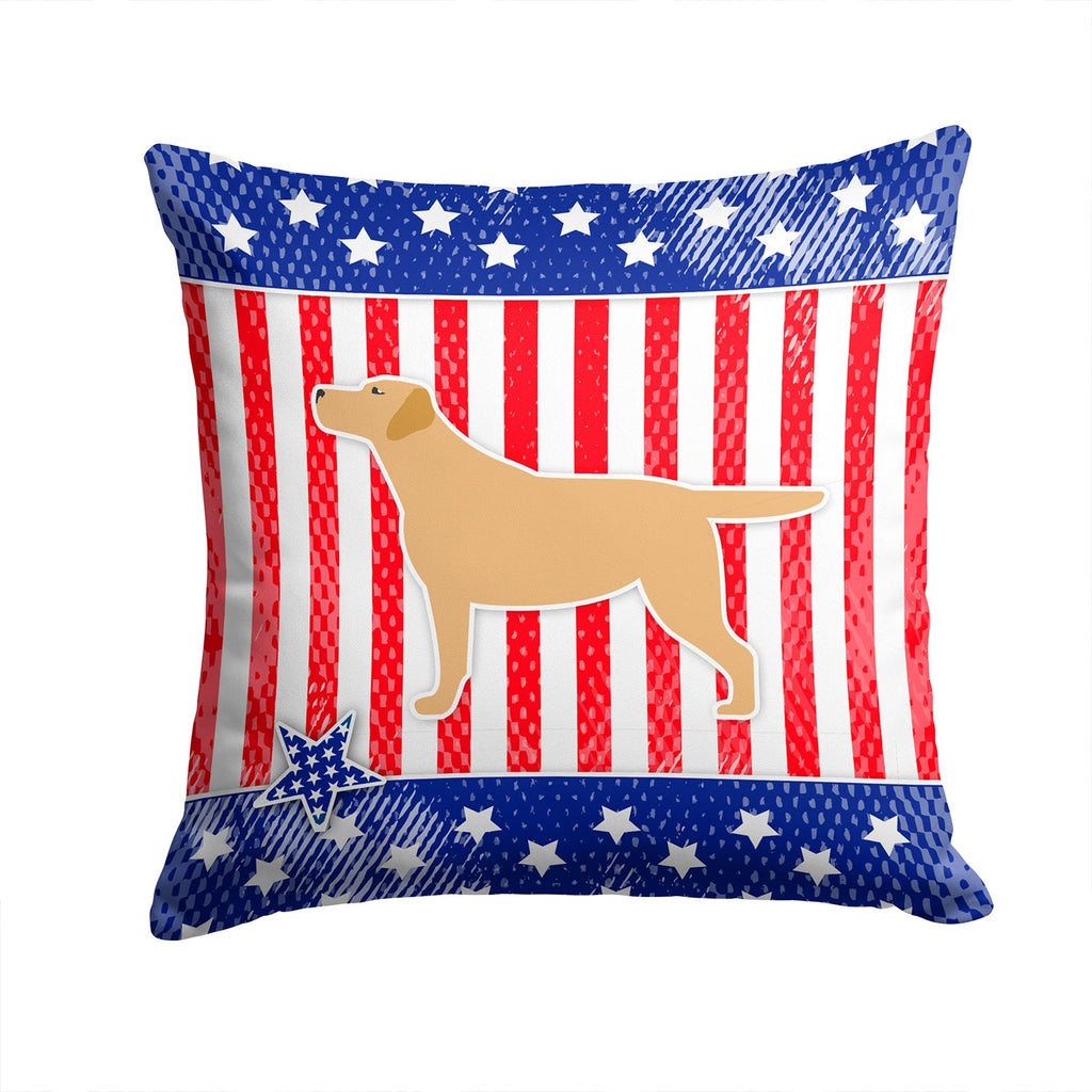 USA Patriotic Yellow Labrador Retriever Decorative Throw Pillow 14x14 Indoor Outdoor Accent Cushion, Fabric Cover with Insert for Sofa, Bed, Porch & Living Room
