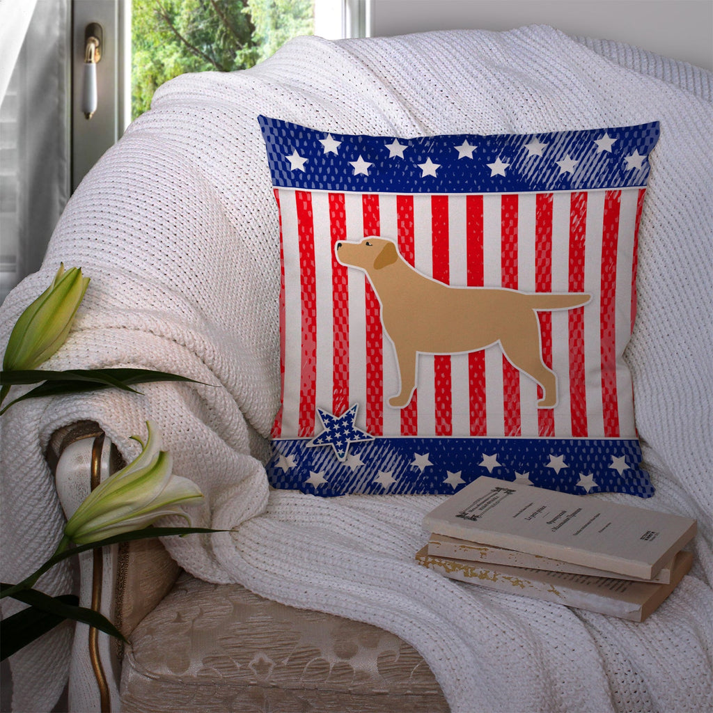 USA Patriotic Yellow Labrador Retriever Decorative Throw Pillow 14x14 Indoor Outdoor Accent Cushion, Fabric Cover with Insert for Sofa, Bed, Porch & Living Room