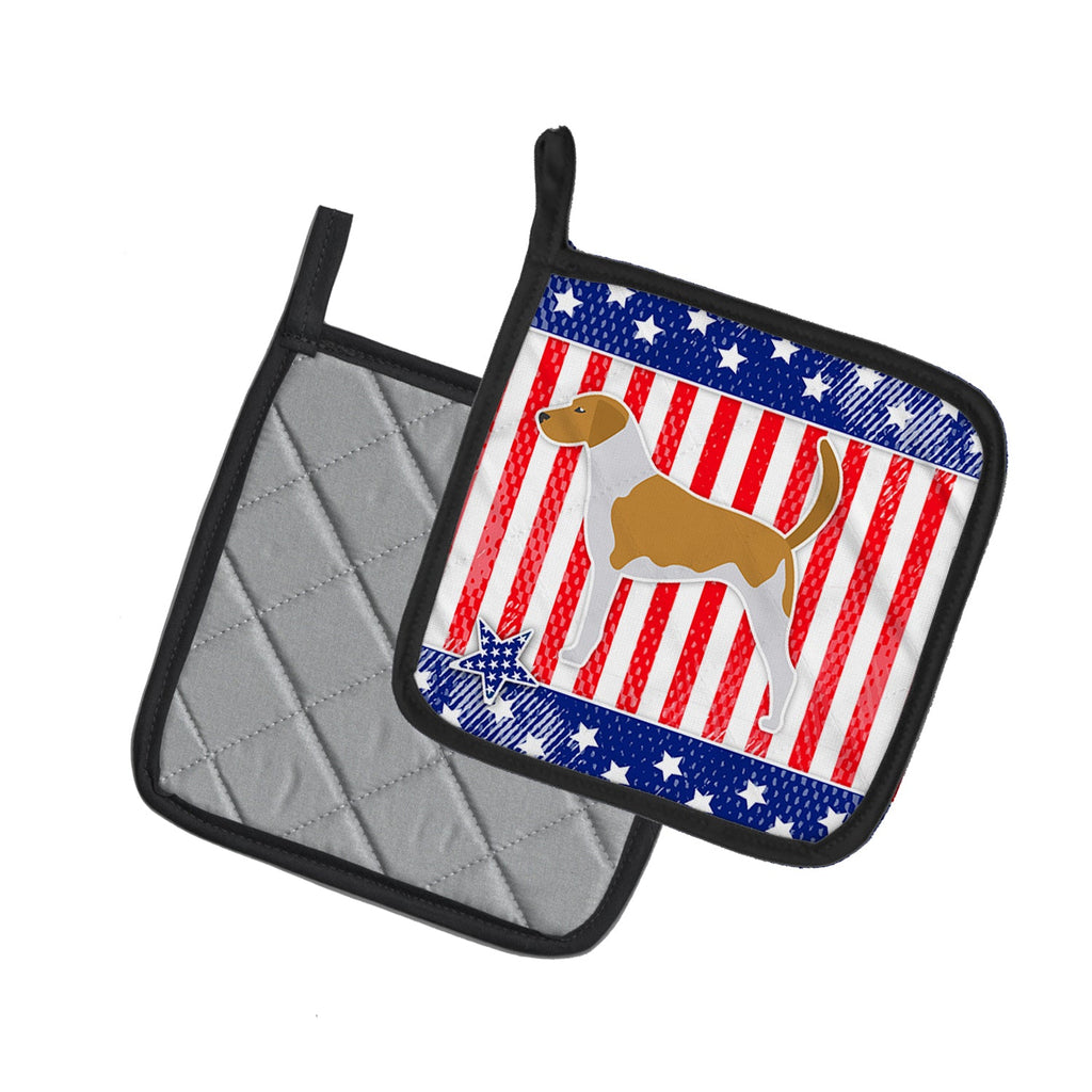 USA Patriotic American Foxhound Pot Holder Set of 2 Heat Resistant Quilted Hot Pads 7.5 x 7.5 Inch, Insulated Kitchen Trivets for Cooking & Baking