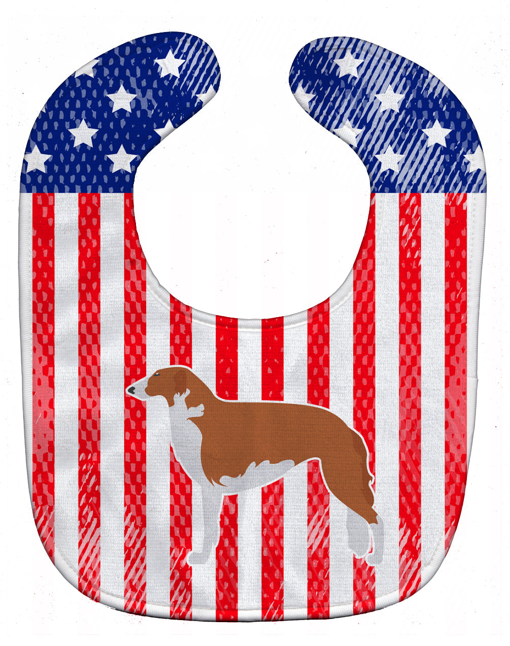 USA Patriotic Borzoi Russian Greyhound Baby Bib Easy-Clean Baby Bib Baby Feeding Accessory Baby Mealtime Essential, 10 x 13, Multicolor