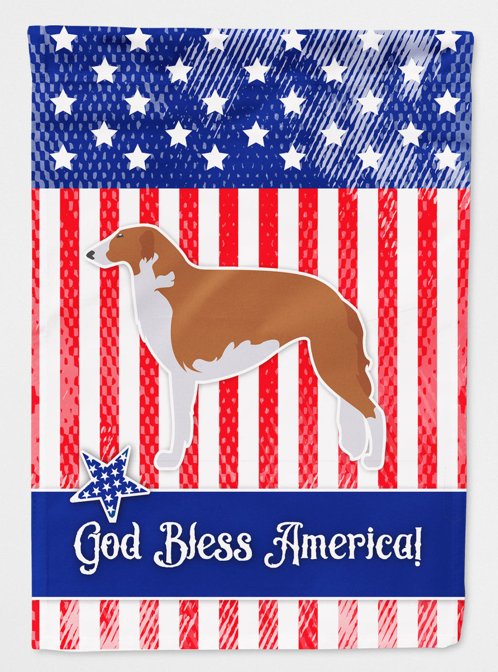 USA Patriotic Borzoi Russian Greyhound House Flag 28x40 Porch Sleeve Pole Decorative Outside Yard Banner Artwork Wall Hanging, Polyester