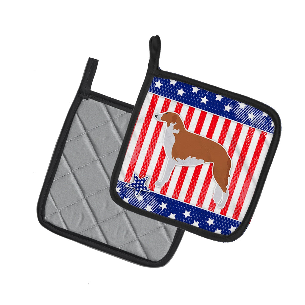 USA Patriotic Borzoi Russian Greyhound Pot Holder Set of 2 Heat Resistant Quilted Hot Pads 7.5 x 7.5 Inch, Insulated Kitchen Trivets for Cooking & Baking