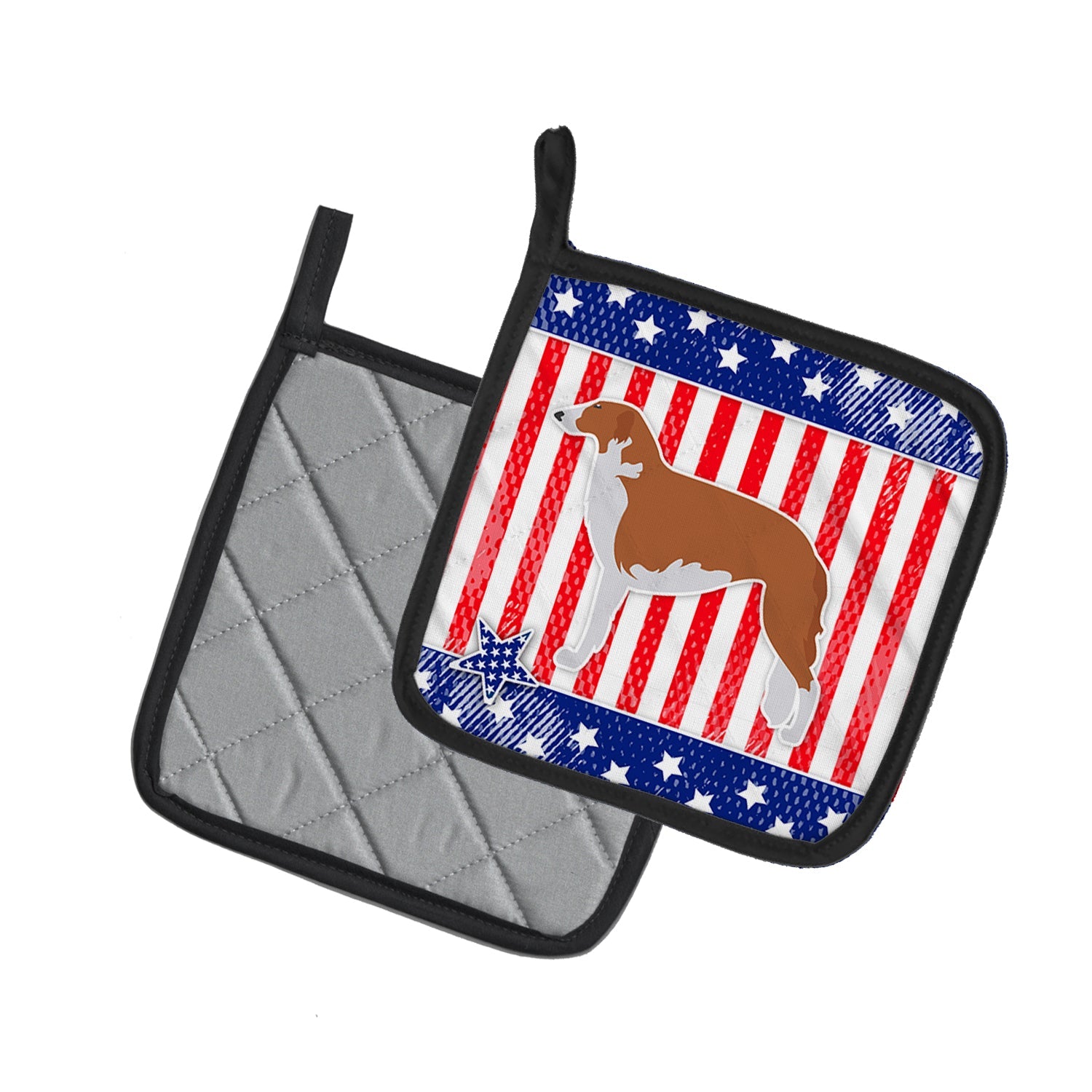 USA Patriotic Borzoi Russian Greyhound Pot Holder Set of 2 Heat Resistant Quilted Hot Pads 7.5 x 7.5 Inch, Insulated Kitchen Trivets for Cooking & Baking