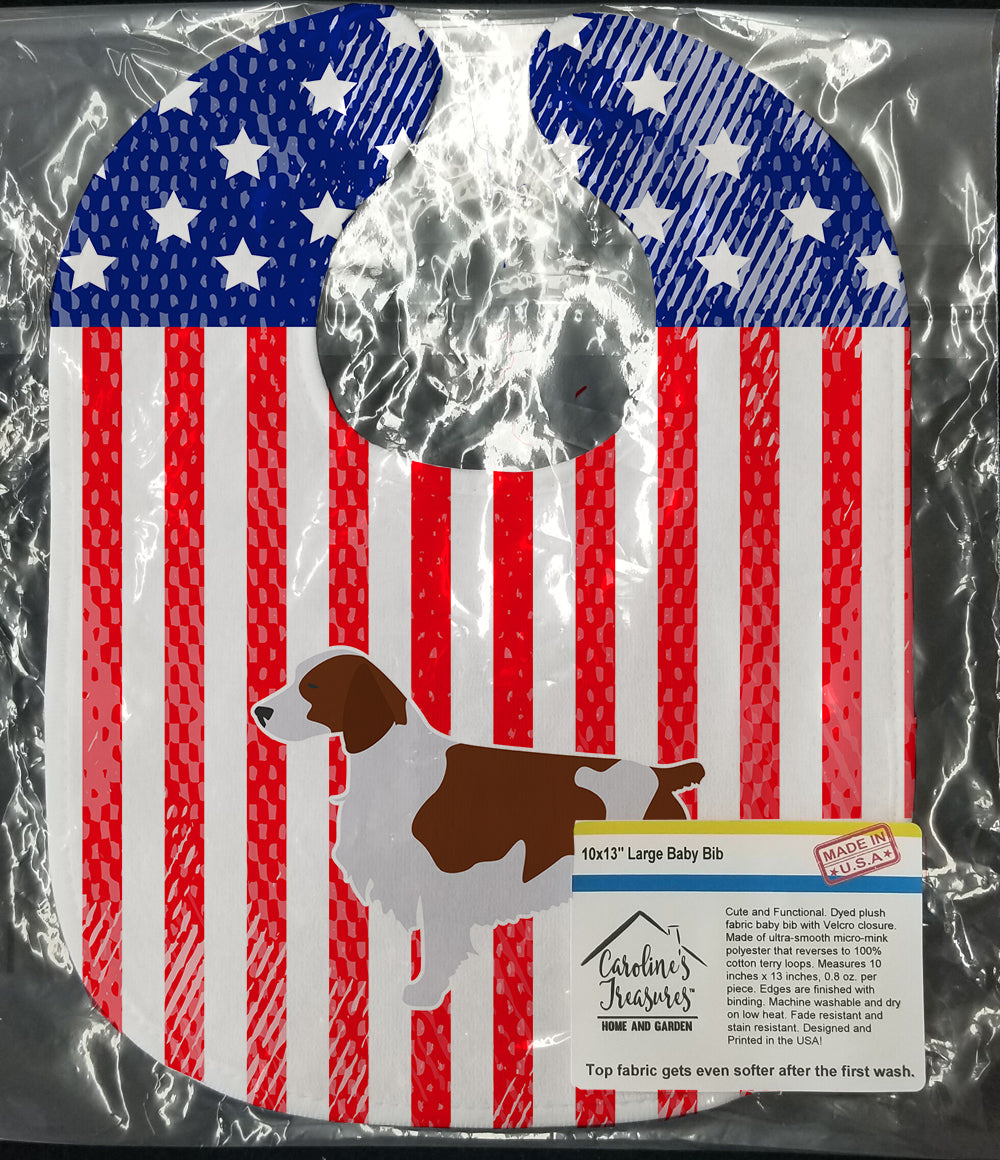 USA Patriotic Welsh Springer Spaniel Baby Bib Easy-Clean Baby Bib Baby Feeding Accessory Baby Mealtime Essential, 10 x 13, Multicolor