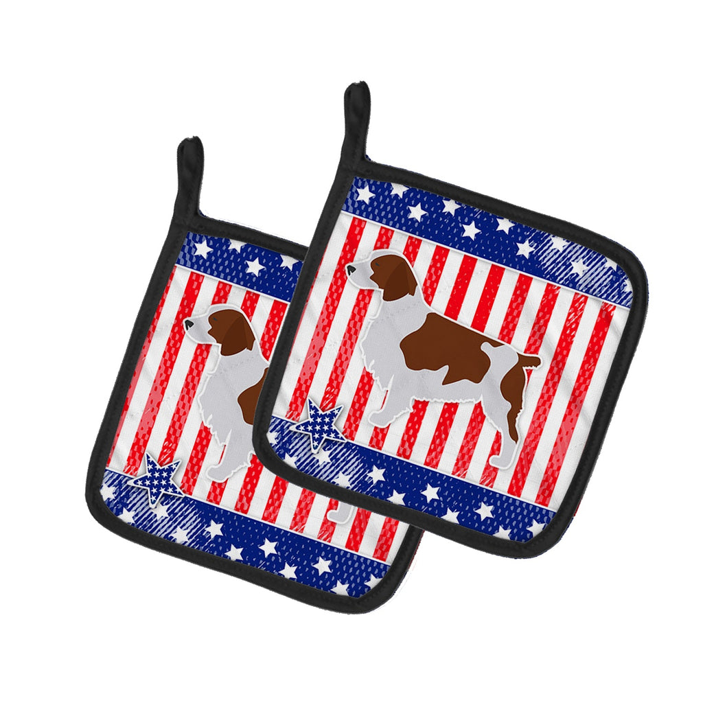 USA Patriotic Welsh Springer Spaniel Pot Holder Set of 2 Heat Resistant Quilted Hot Pads 7.5 x 7.5 Inch, Insulated Kitchen Trivets for Cooking & Baking