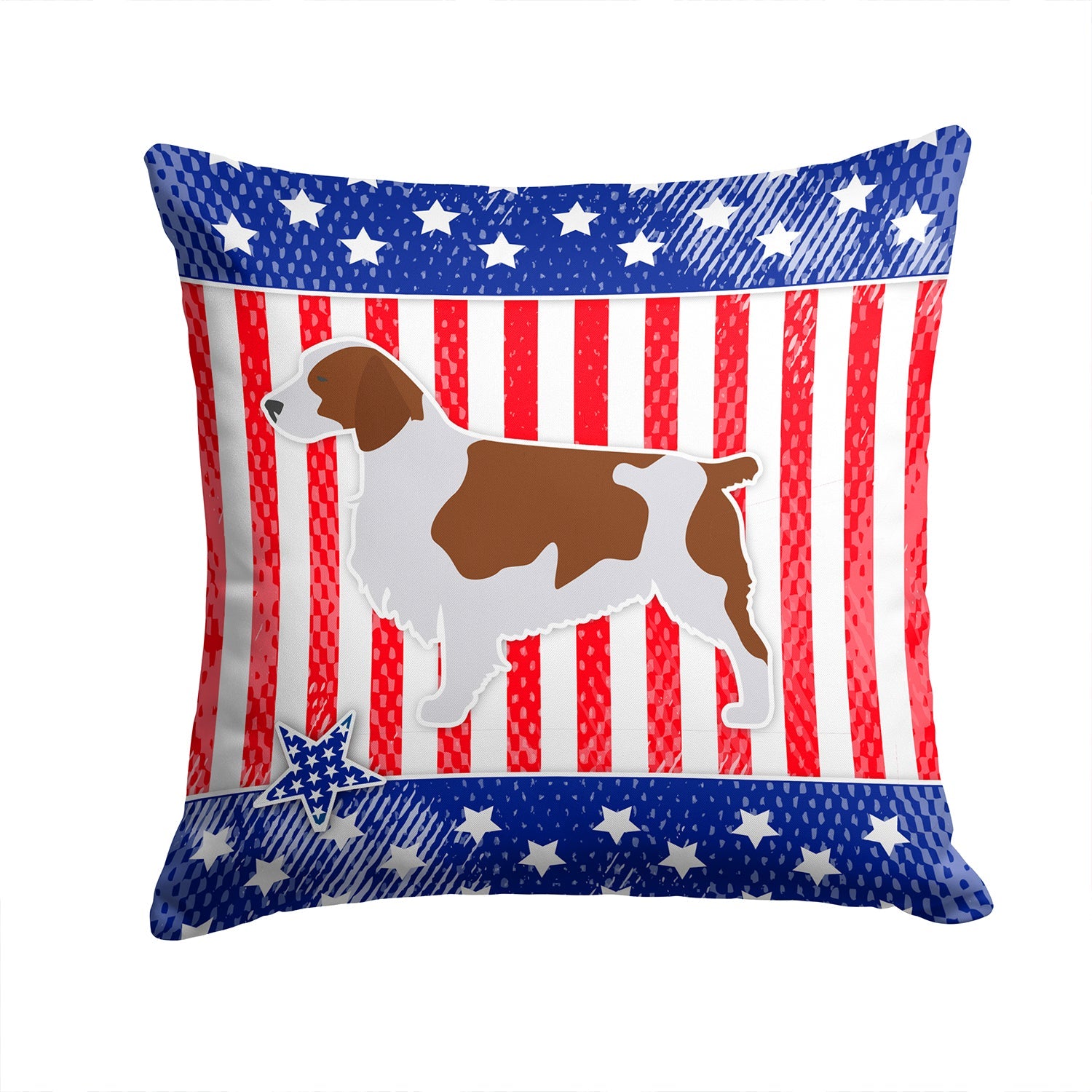 USA Patriotic Welsh Springer Spaniel Decorative Throw Pillow 14x14 Indoor Outdoor Accent Cushion, Fabric Cover with Insert for Sofa, Bed, Porch & Living Room
