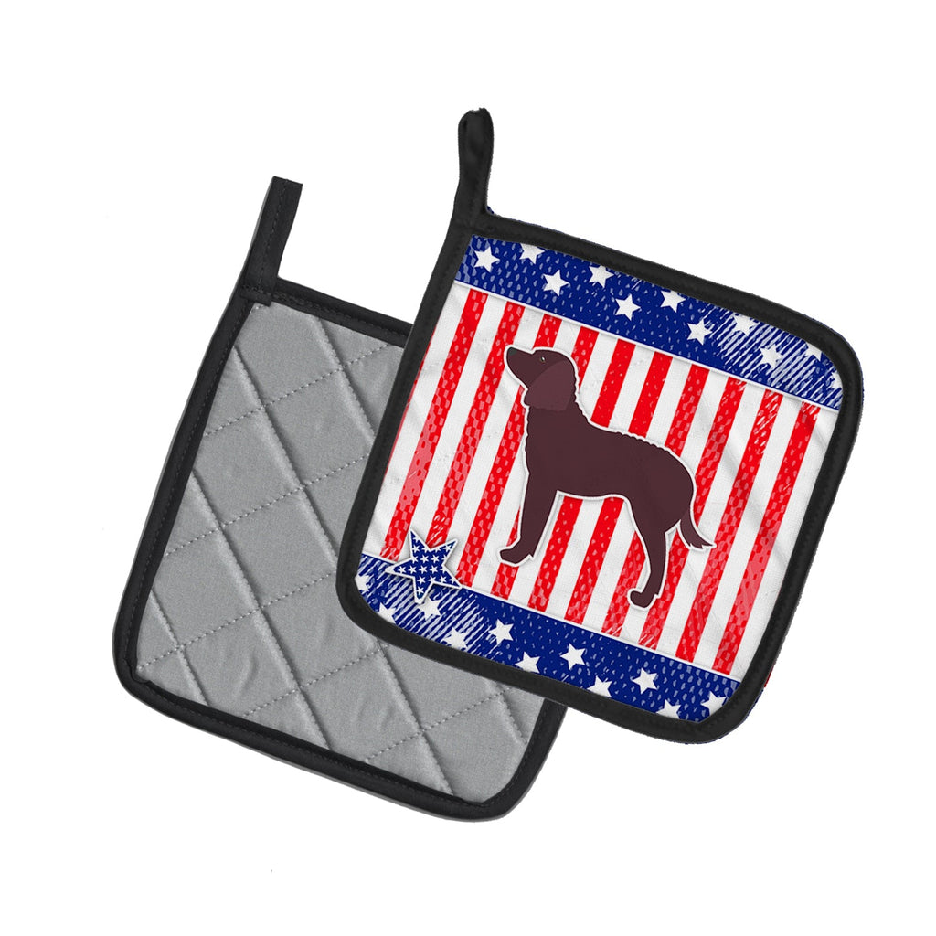 USA Patriotic American Water Spaniel Pot Holder Set of 2 Heat Resistant Quilted Hot Pads 7.5 x 7.5 Inch, Insulated Kitchen Trivets for Cooking & Baking