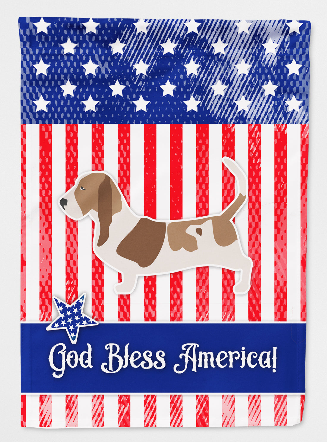 USA Patriotic Basset Hound House Flag 28x40 Porch Sleeve Pole Decorative Outside Yard Banner Artwork Wall Hanging, Polyester