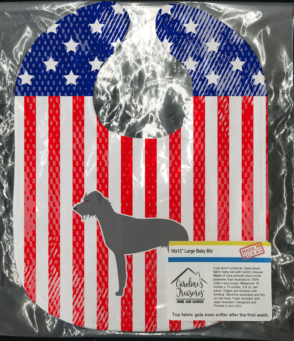 USA Patriotic Irish Wolfhound Baby Bib Easy-Clean Baby Bib Baby Feeding Accessory Baby Mealtime Essential, 10 x 13, Multicolor