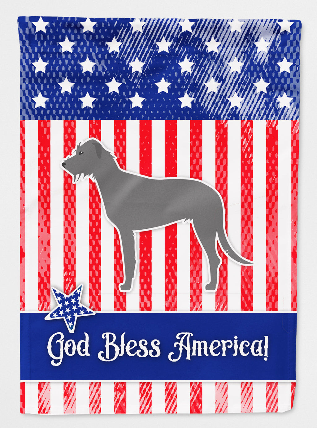 USA Patriotic Irish Wolfhound House Flag 28x40 Porch Sleeve Pole Decorative Outside Yard Banner Artwork Wall Hanging, Polyester