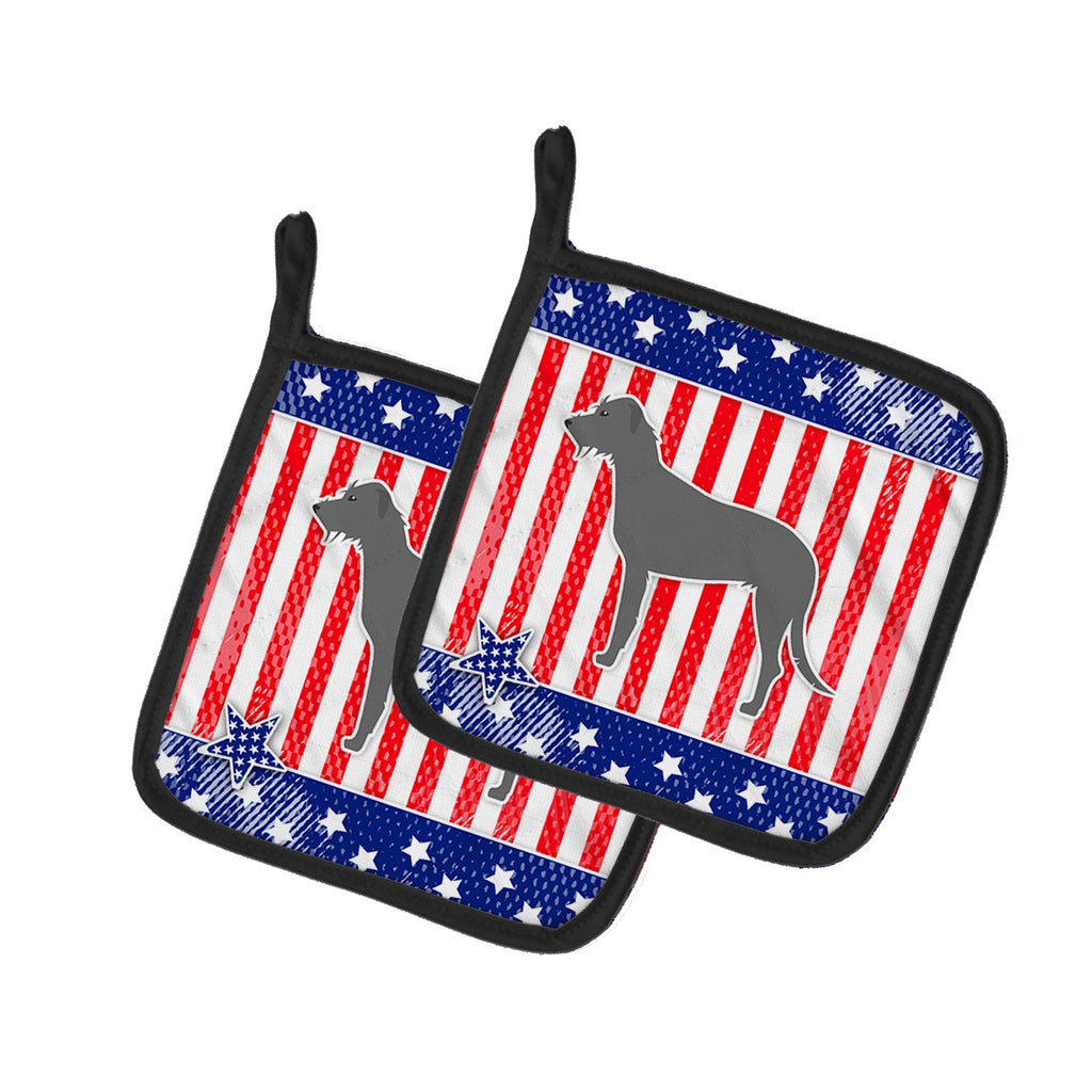 USA Patriotic Irish Wolfhound Pot Holder Set of 2 Heat Resistant Quilted Hot Pads 7.5 x 7.5 Inch, Insulated Kitchen Trivets for Cooking & Baking