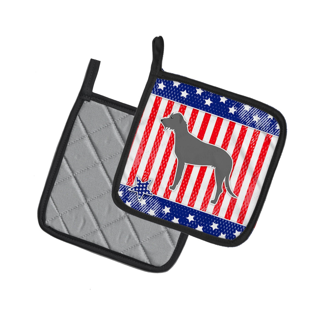 USA Patriotic Irish Wolfhound Pot Holder Set of 2 Heat Resistant Quilted Hot Pads 7.5 x 7.5 Inch, Insulated Kitchen Trivets for Cooking & Baking
