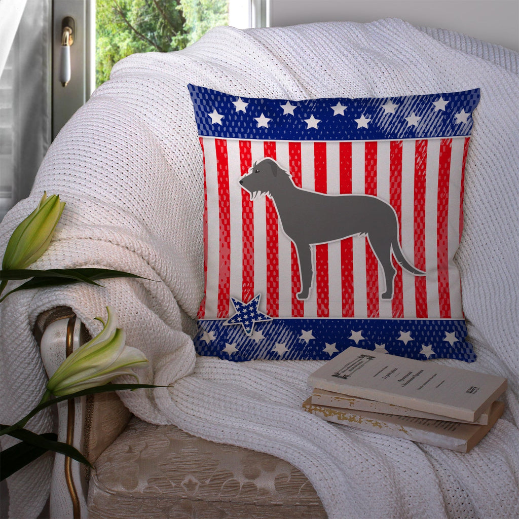 USA Patriotic Irish Wolfhound Decorative Throw Pillow 14x14 Indoor Outdoor Accent Cushion, Fabric Cover with Insert for Sofa, Bed, Porch & Living Room