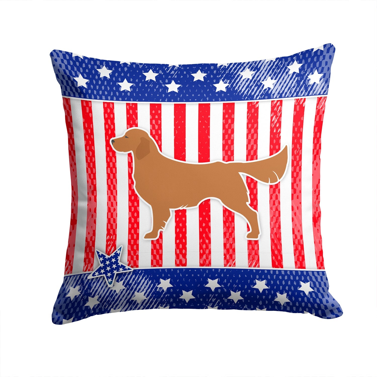 USA Patriotic Golden Retriever Decorative Throw Pillow 14x14 Indoor Outdoor Accent Cushion, Fabric Cover with Insert for Sofa, Bed, Porch & Living Room