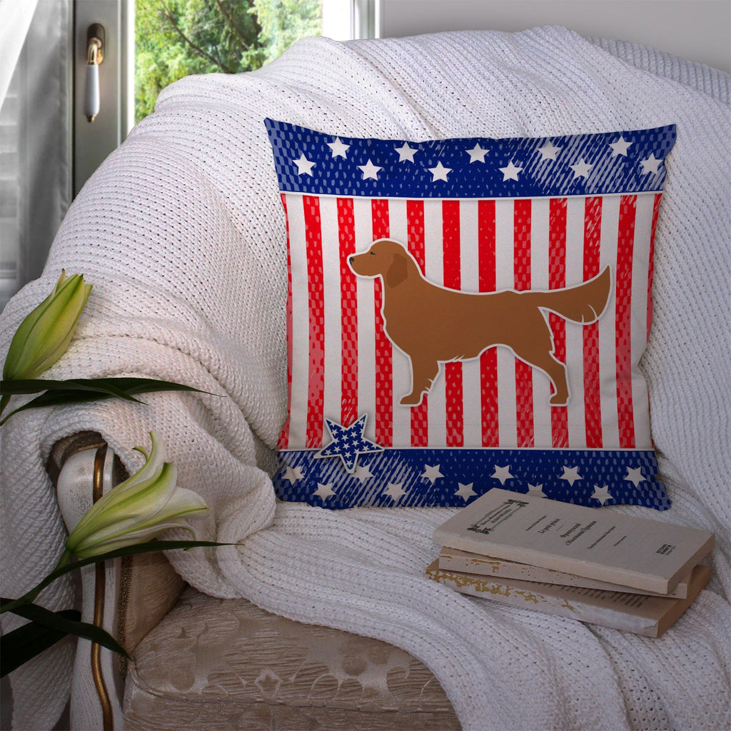USA Patriotic Golden Retriever Decorative Throw Pillow 14x14 Indoor Outdoor Accent Cushion, Fabric Cover with Insert for Sofa, Bed, Porch & Living Room