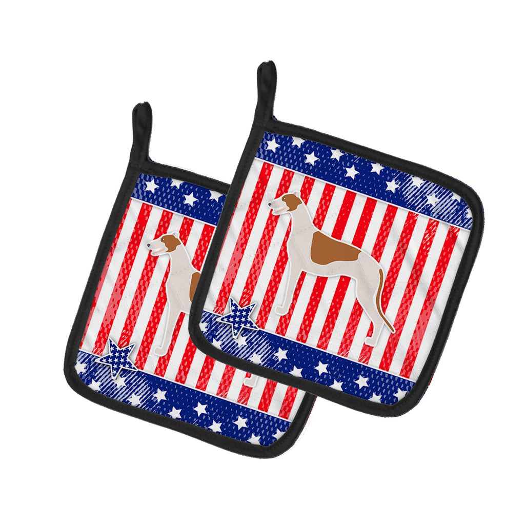 USA Patriotic Greyhound Pot Holder Set of 2 Heat Resistant Quilted Hot Pads 7.5 x 7.5 Inch, Insulated Kitchen Trivets for Cooking & Baking