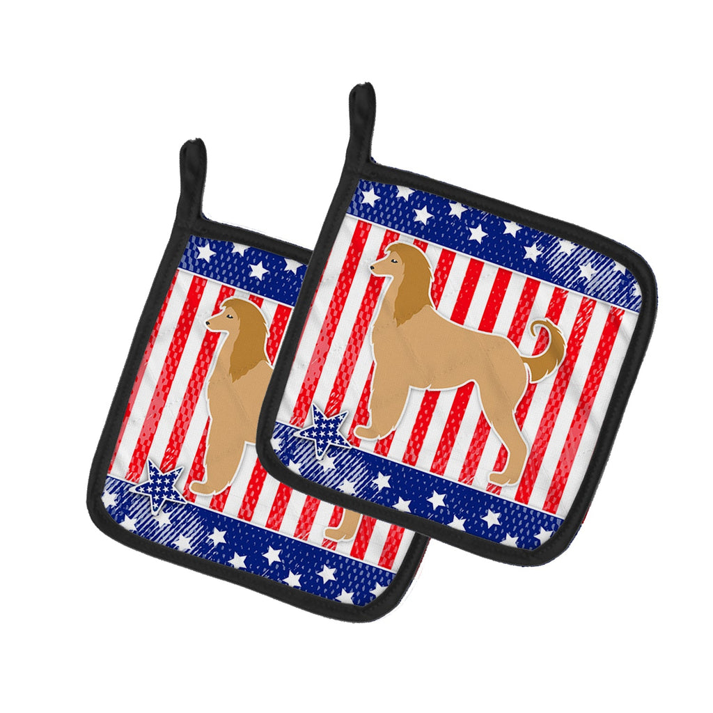 USA Patriotic Afghan Hound Pot Holder Set of 2 Heat Resistant Quilted Hot Pads 7.5 x 7.5 Inch, Insulated Kitchen Trivets for Cooking & Baking