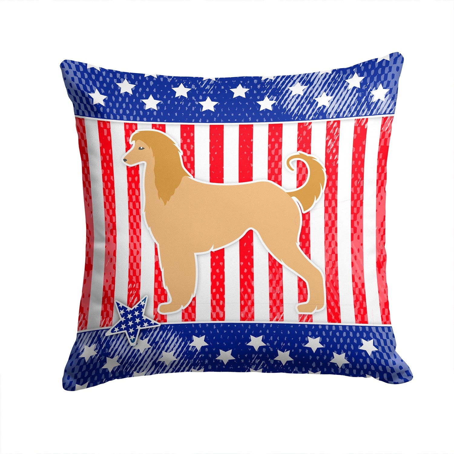 USA Patriotic Afghan Hound Decorative Throw Pillow 14x14 Indoor Outdoor Accent Cushion, Fabric Cover with Insert for Sofa, Bed, Porch & Living Room