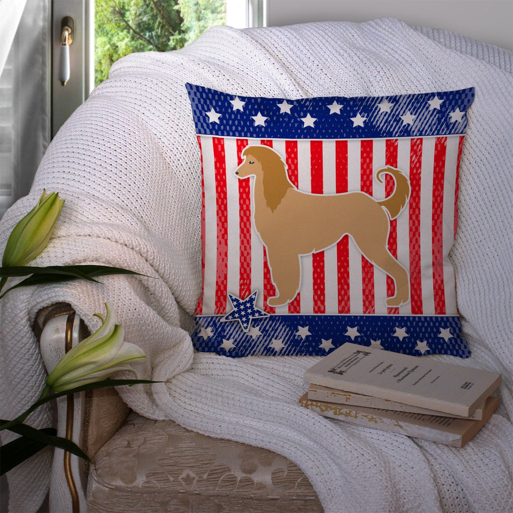 USA Patriotic Afghan Hound Decorative Throw Pillow 14x14 Indoor Outdoor Accent Cushion, Fabric Cover with Insert for Sofa, Bed, Porch & Living Room