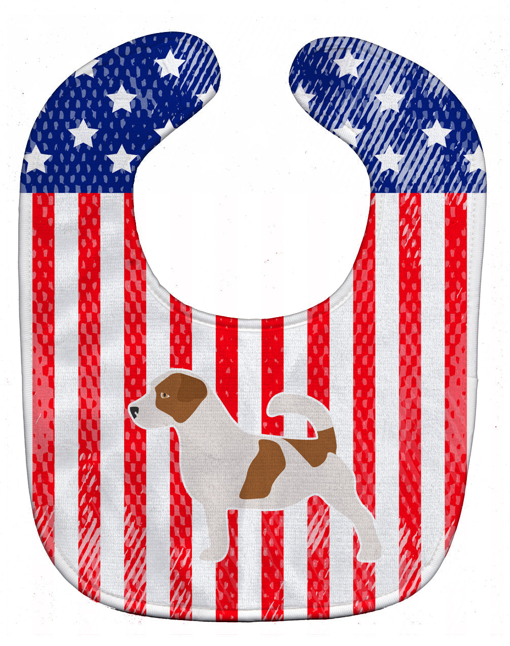 USA Patriotic Jack Russell Terrier Baby Bib Easy-Clean Baby Bib Baby Feeding Accessory Baby Mealtime Essential, 10 x 13, Multicolor