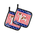 USA Patriotic Jack Russell Terrier Pot Holder Set of 2 Heat Resistant Quilted Hot Pads 7.5 x 7.5 Inch, Insulated Kitchen Trivets for Cooking & Baking