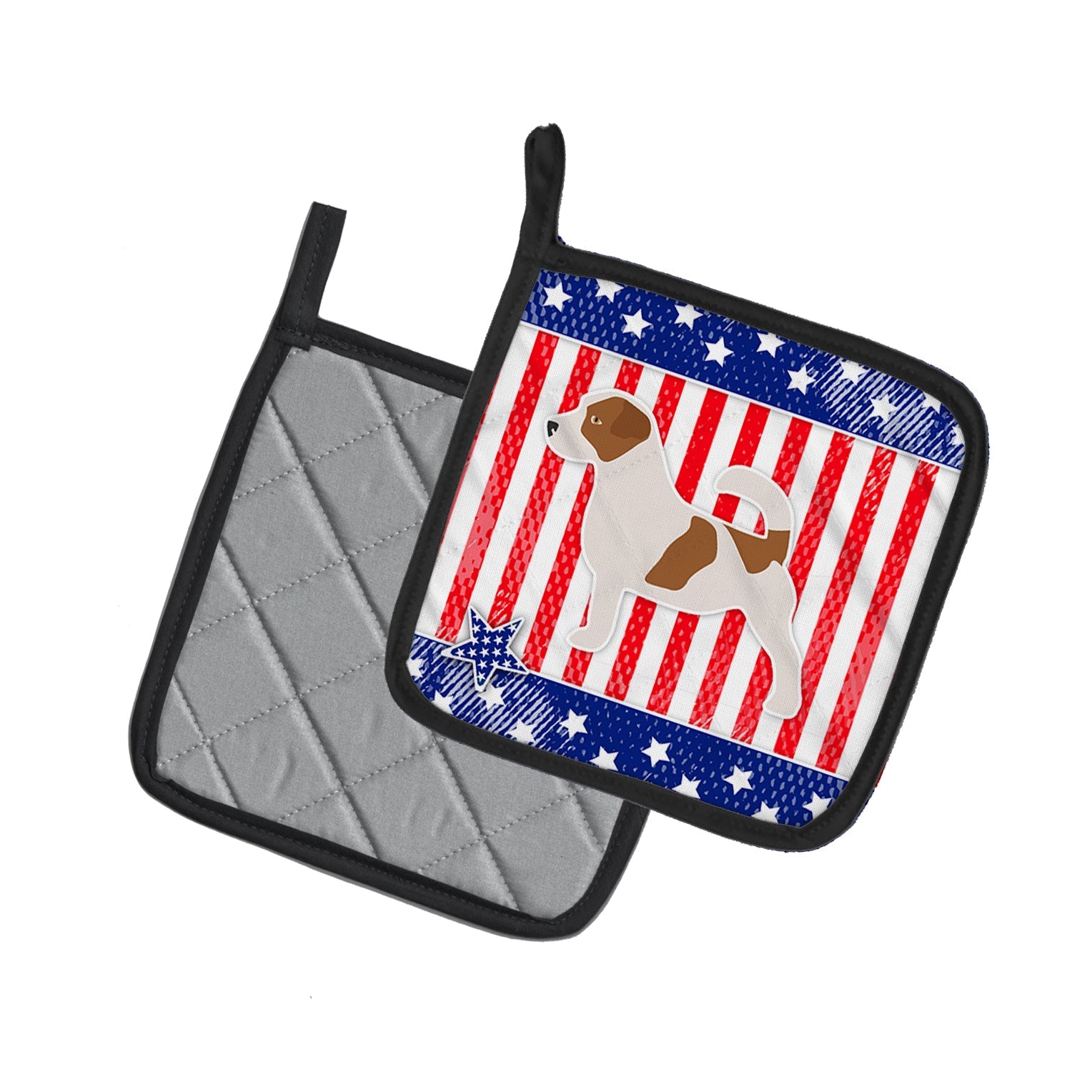 USA Patriotic Jack Russell Terrier Pot Holder Set of 2 Heat Resistant Quilted Hot Pads 7.5 x 7.5 Inch, Insulated Kitchen Trivets for Cooking & Baking