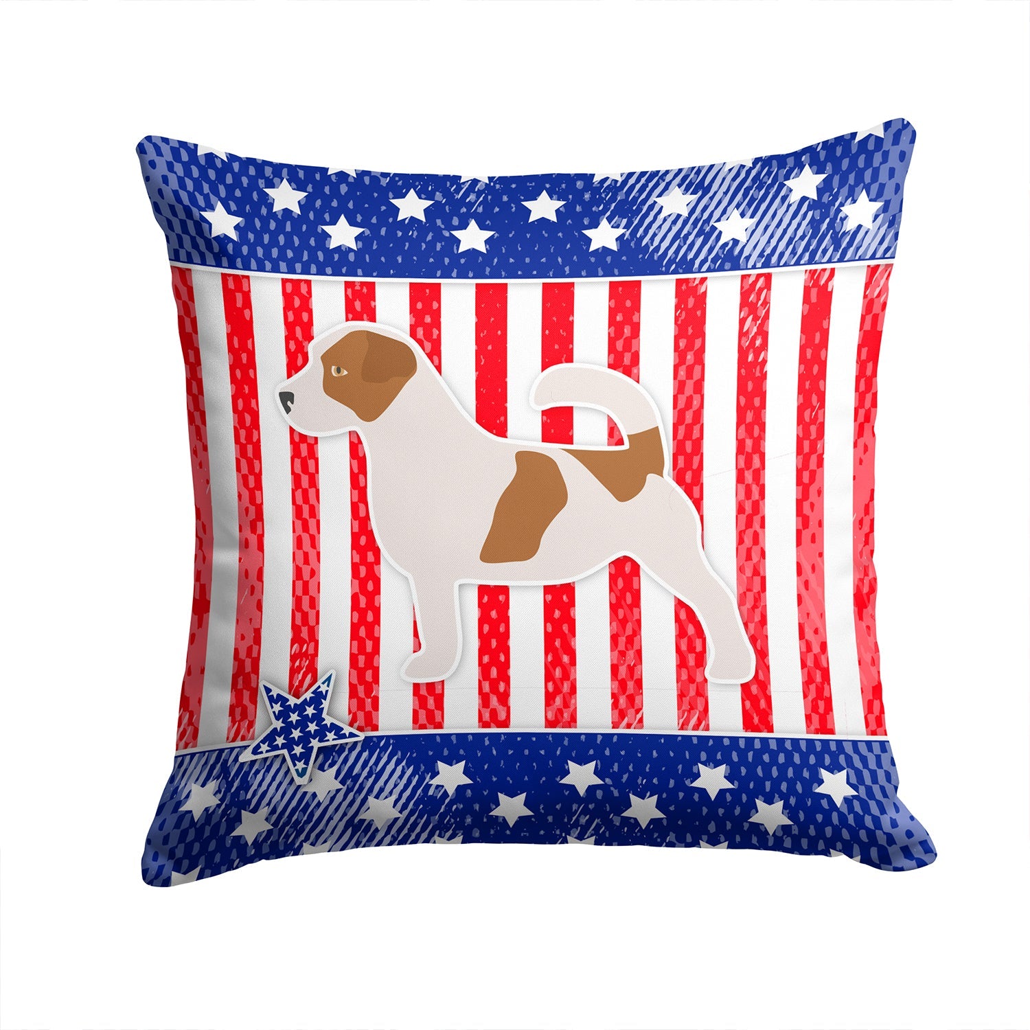 USA Patriotic Jack Russell Terrier Decorative Throw Pillow 14x14 Indoor Outdoor Accent Cushion, Fabric Cover with Insert for Sofa, Bed, Porch & Living Room