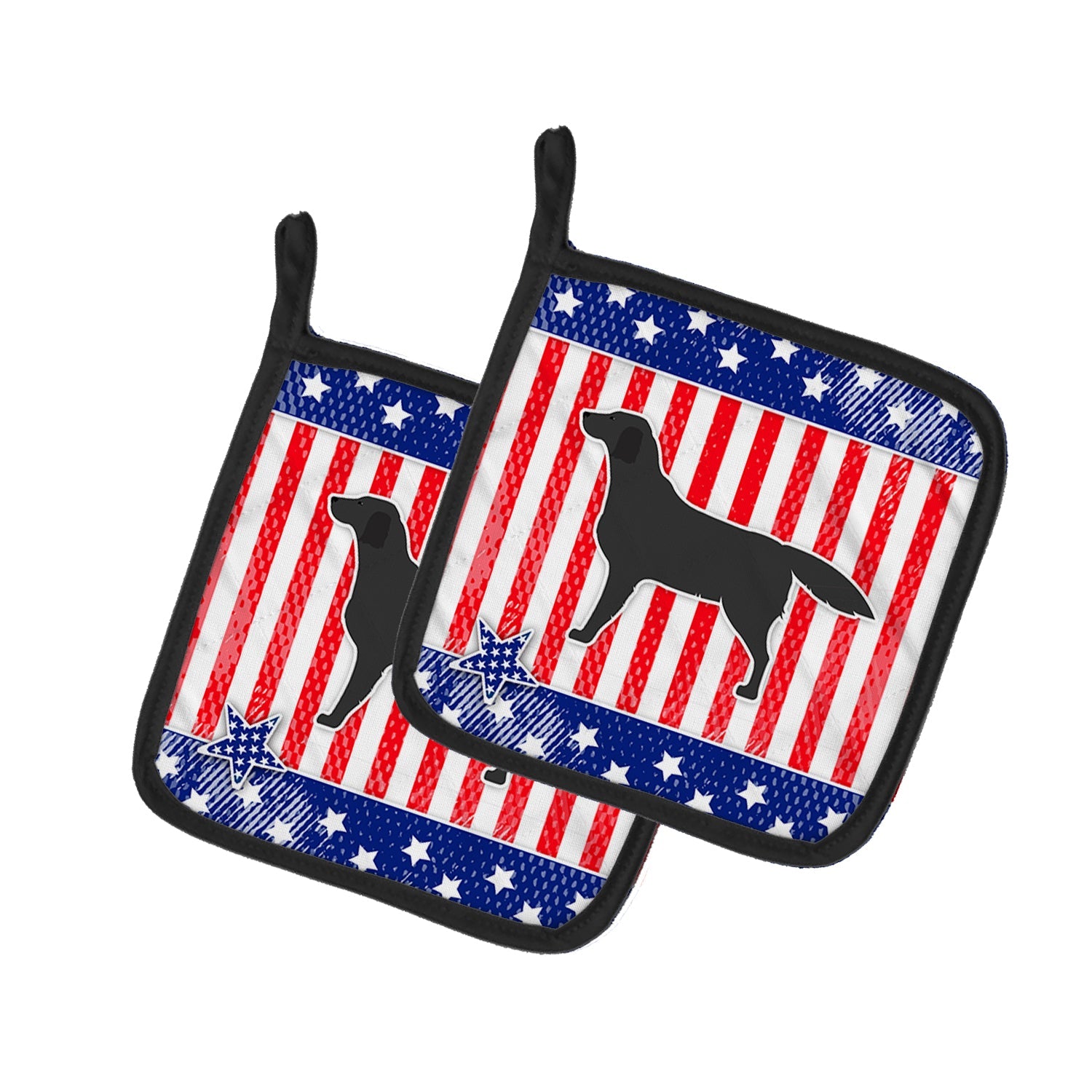USA Patriotic Black Labrador Retriever Pot Holder Set of 2 Heat Resistant Quilted Hot Pads 7.5 x 7.5 Inch, Insulated Kitchen Trivets for Cooking & Baking