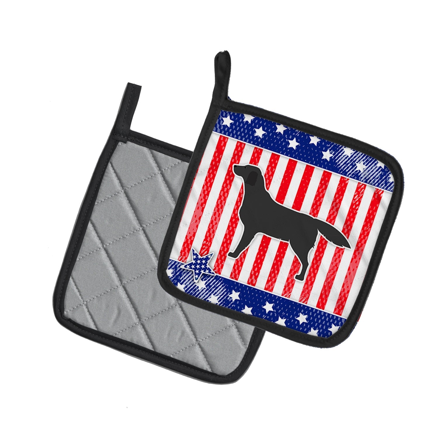 USA Patriotic Black Labrador Retriever Pot Holder Set of 2 Heat Resistant Quilted Hot Pads 7.5 x 7.5 Inch, Insulated Kitchen Trivets for Cooking & Baking