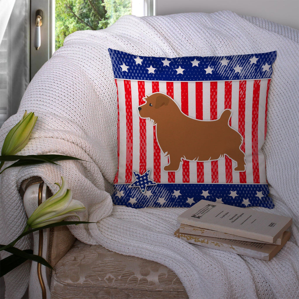 USA Patriotic Norfolk Terrier Decorative Throw Pillow 14x14 Indoor Outdoor Accent Cushion, Fabric Cover with Insert for Sofa, Bed, Porch & Living Room