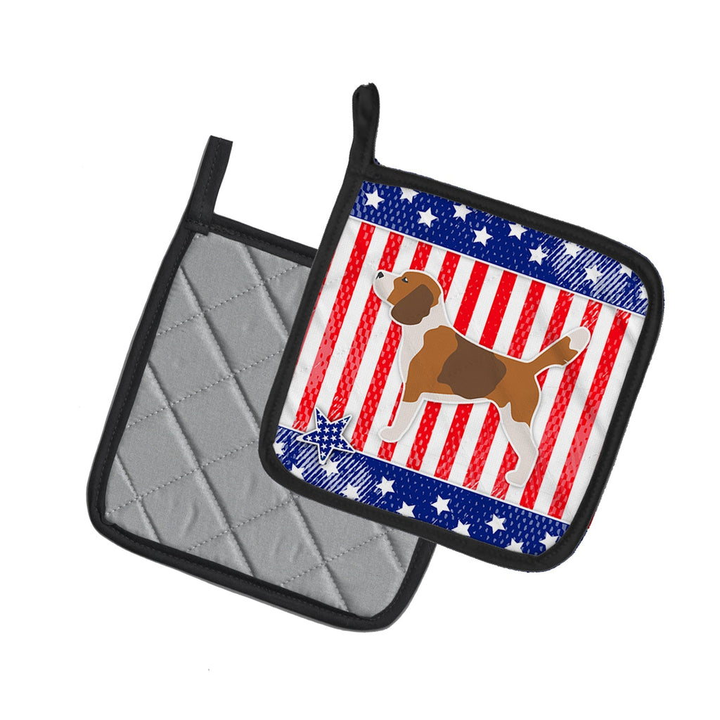USA Patriotic Beagle Pot Holder Set of 2 Heat Resistant Quilted Hot Pads 7.5 x 7.5 Inch, Insulated Kitchen Trivets for Cooking & Baking
