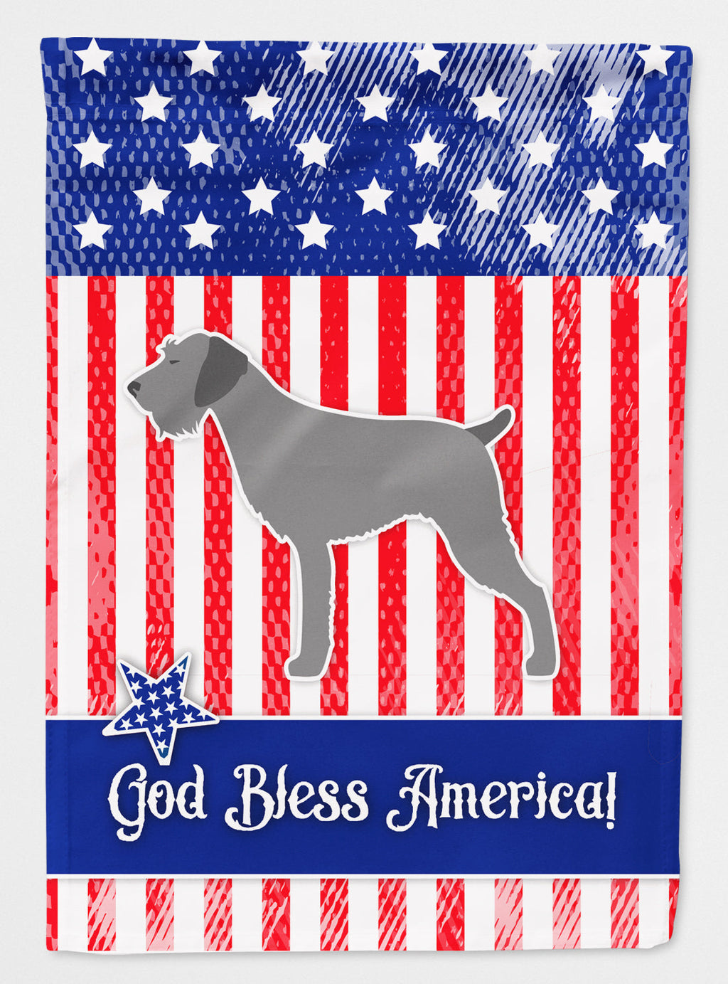 USA Patriotic German Wirehaired Pointer House Flag 28x40 Porch Sleeve Pole Decorative Outside Yard Banner Artwork Wall Hanging, Polyester