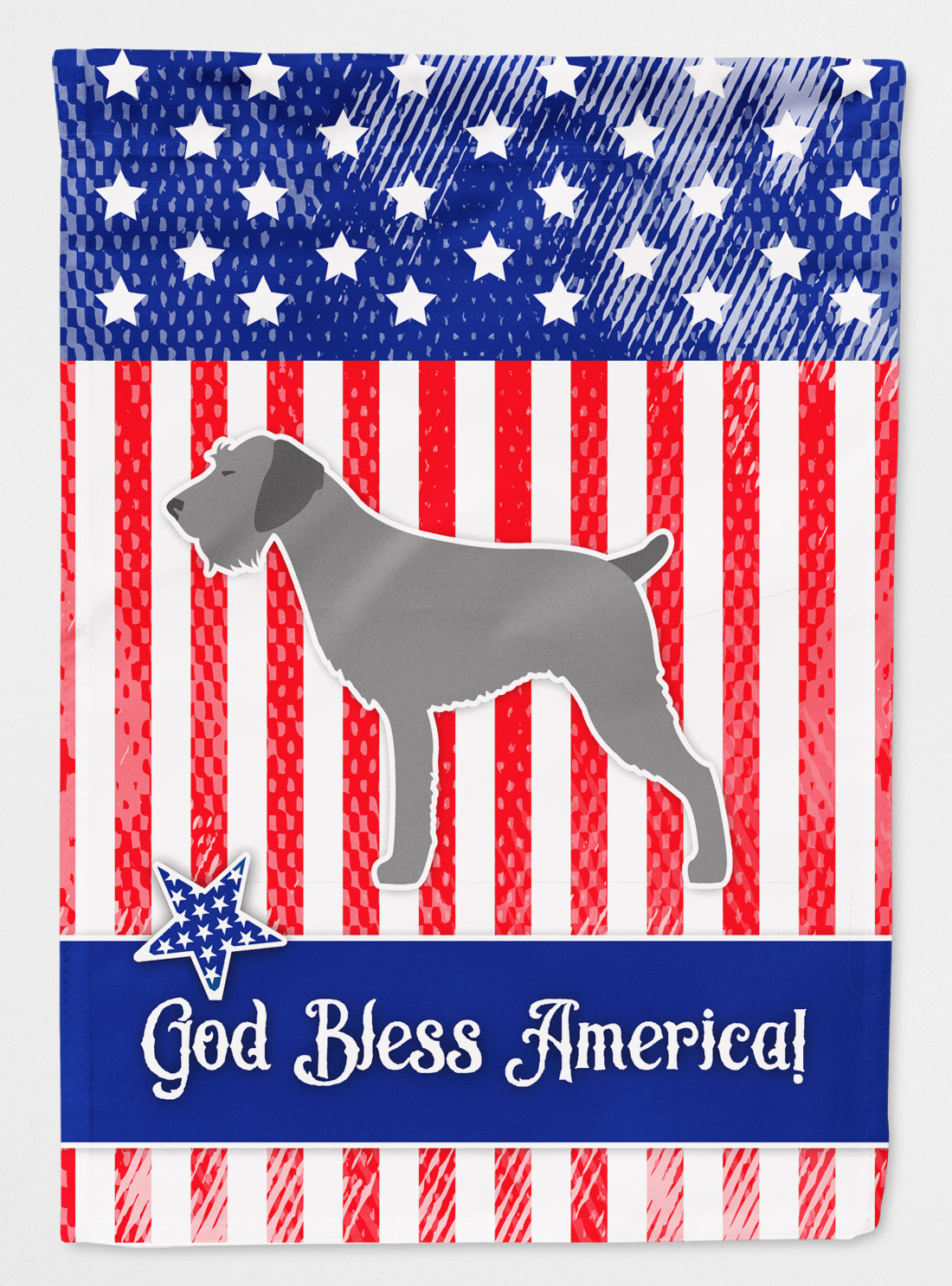 USA Patriotic German Wirehaired Pointer House Flag 28x40 Porch Sleeve Pole Decorative Outside Yard Banner Artwork Wall Hanging, Polyester