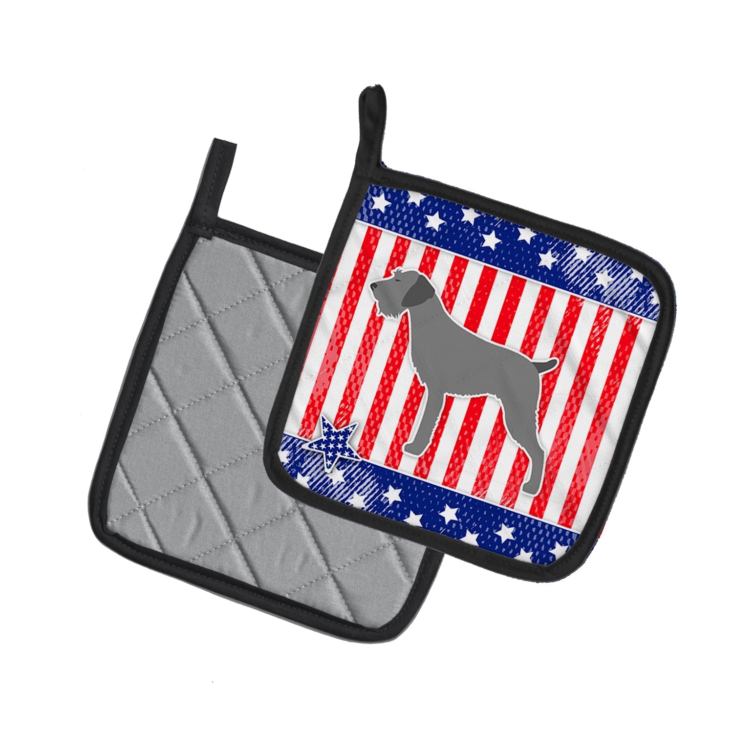 USA Patriotic German Wirehaired Pointer Pot Holder Set of 2 Heat Resistant Quilted Hot Pads 7.5 x 7.5 Inch, Insulated Kitchen Trivets for Cooking & Baking