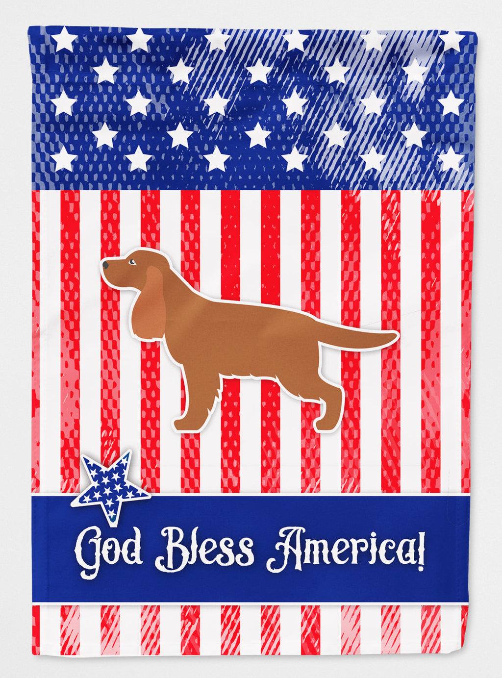 USA Patriotic English Cocker Spaniel House Flag 28x40 Porch Sleeve Pole Decorative Outside Yard Banner Artwork Wall Hanging, Polyester