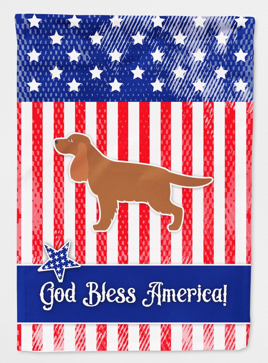 USA Patriotic English Cocker Spaniel House Flag 28x40 Porch Sleeve Pole Decorative Outside Yard Banner Artwork Wall Hanging, Polyester
