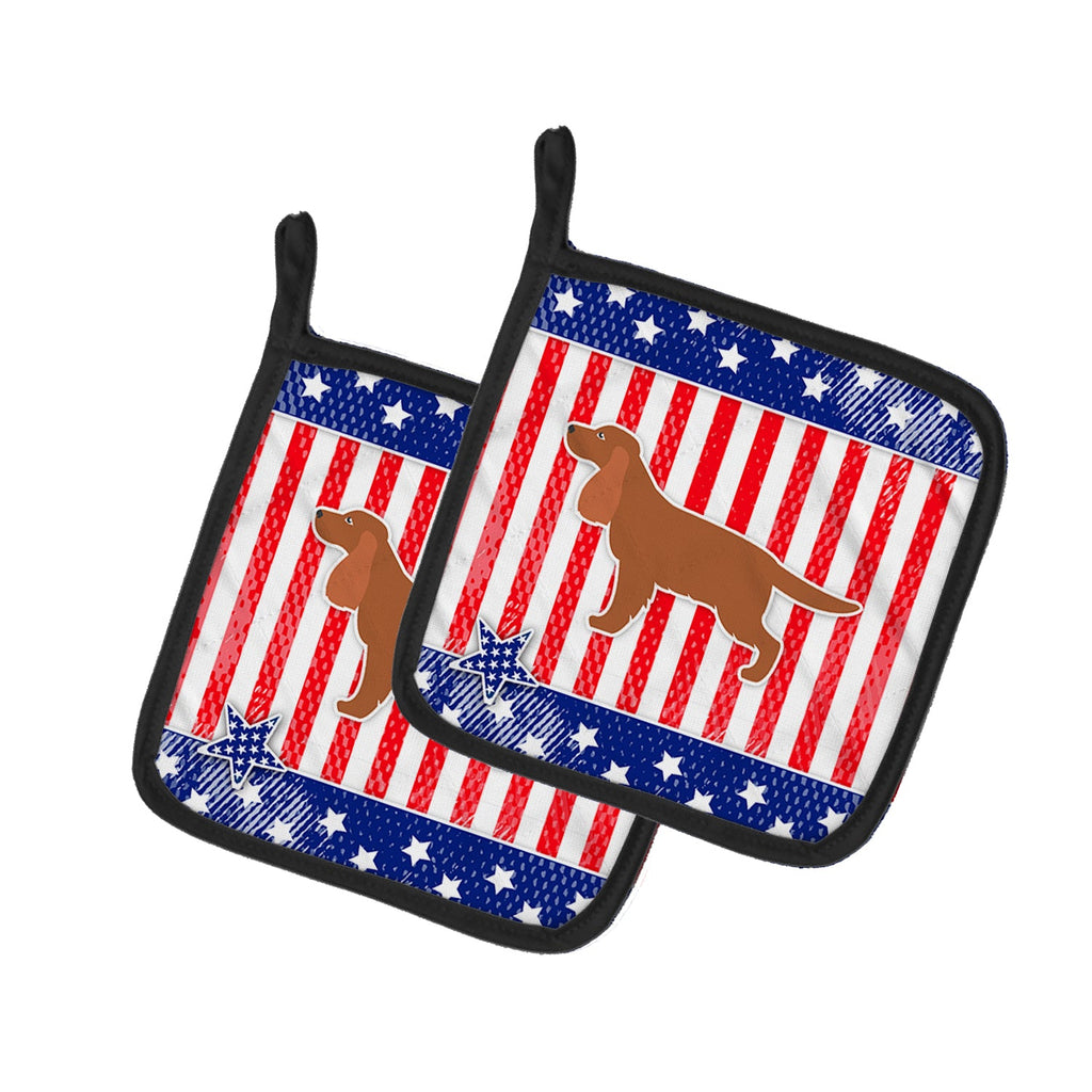 USA Patriotic English Cocker Spaniel Pot Holder Set of 2 Heat Resistant Quilted Hot Pads 7.5 x 7.5 Inch, Insulated Kitchen Trivets for Cooking & Baking