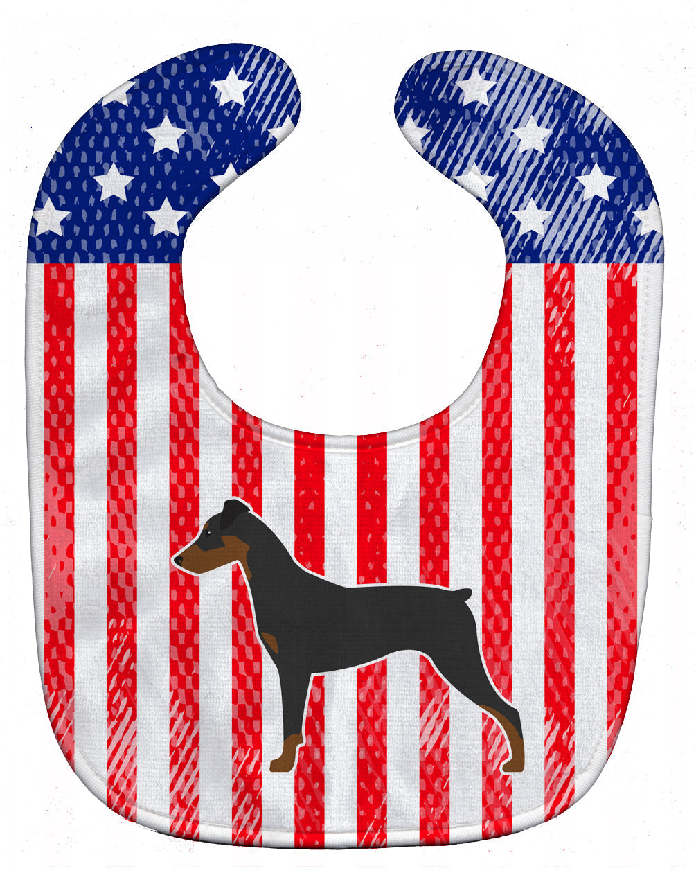 USA Patriotic German Pinscher Baby Bib Easy-Clean Baby Bib Baby Feeding Accessory Baby Mealtime Essential, 10 x 13, Multicolor