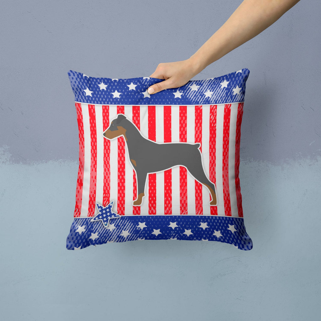 USA Patriotic German Pinscher Decorative Throw Pillow 14x14 Indoor Outdoor Accent Cushion, Fabric Cover with Insert for Sofa, Bed, Porch & Living Room