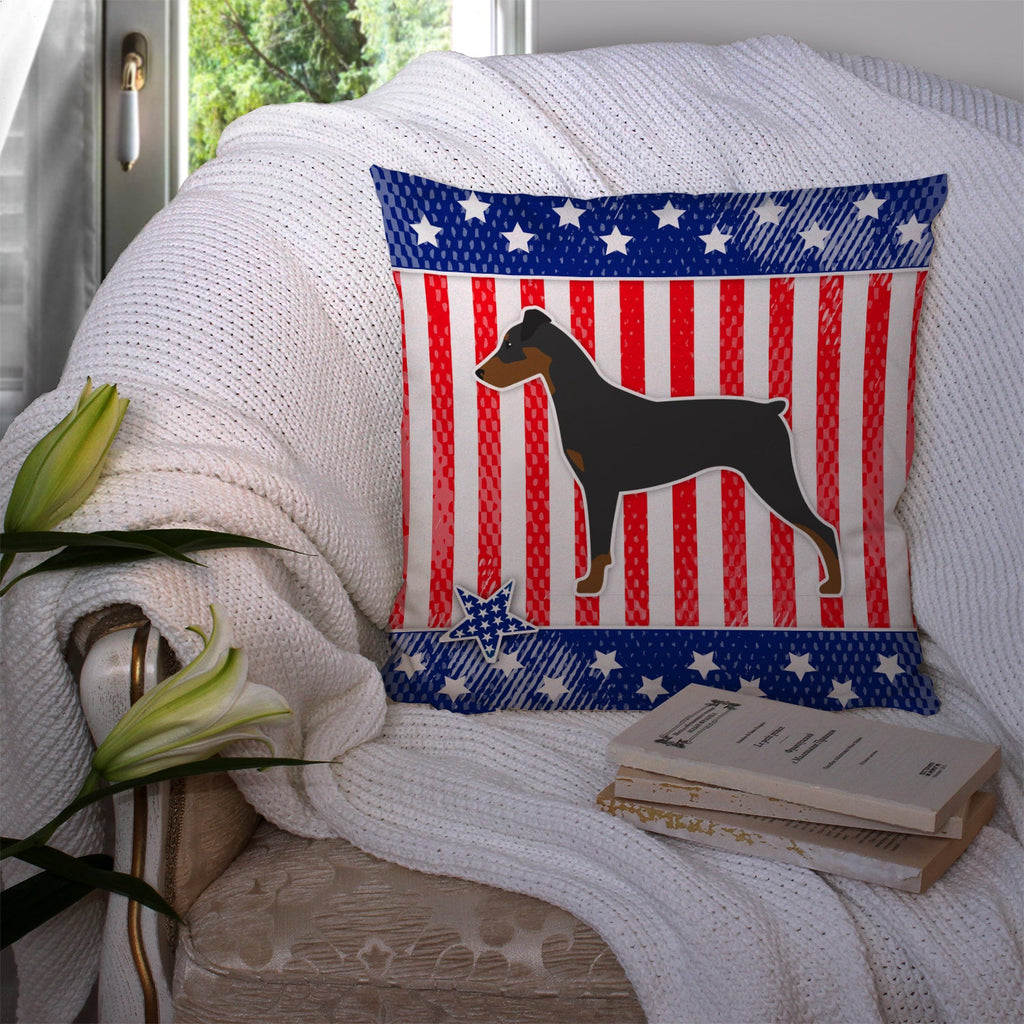 USA Patriotic German Pinscher Decorative Throw Pillow 14x14 Indoor Outdoor Accent Cushion, Fabric Cover with Insert for Sofa, Bed, Porch & Living Room