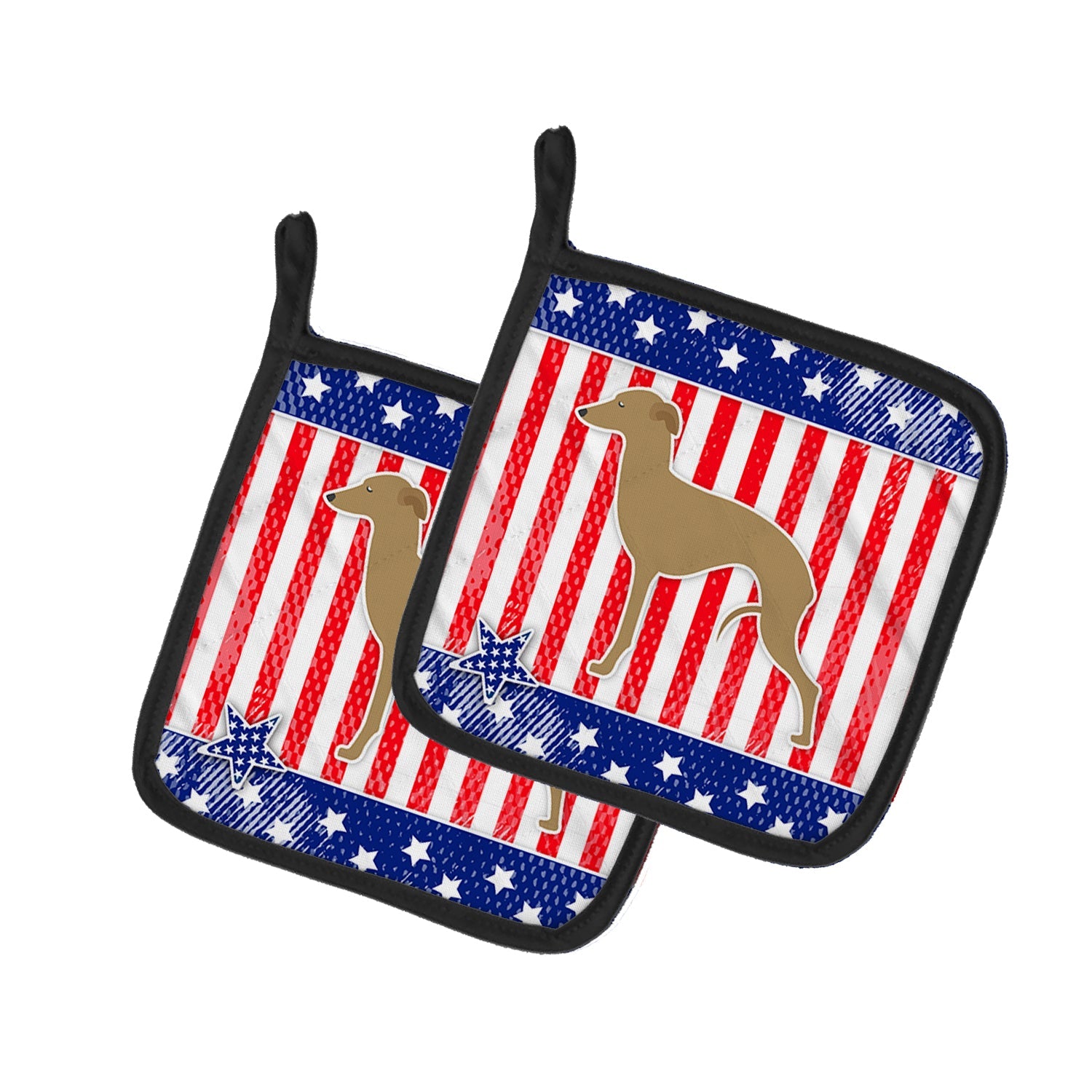 USA Patriotic Italian Greyhound Pot Holder Set of 2 Heat Resistant Quilted Hot Pads 7.5 x 7.5 Inch, Insulated Kitchen Trivets for Cooking & Baking