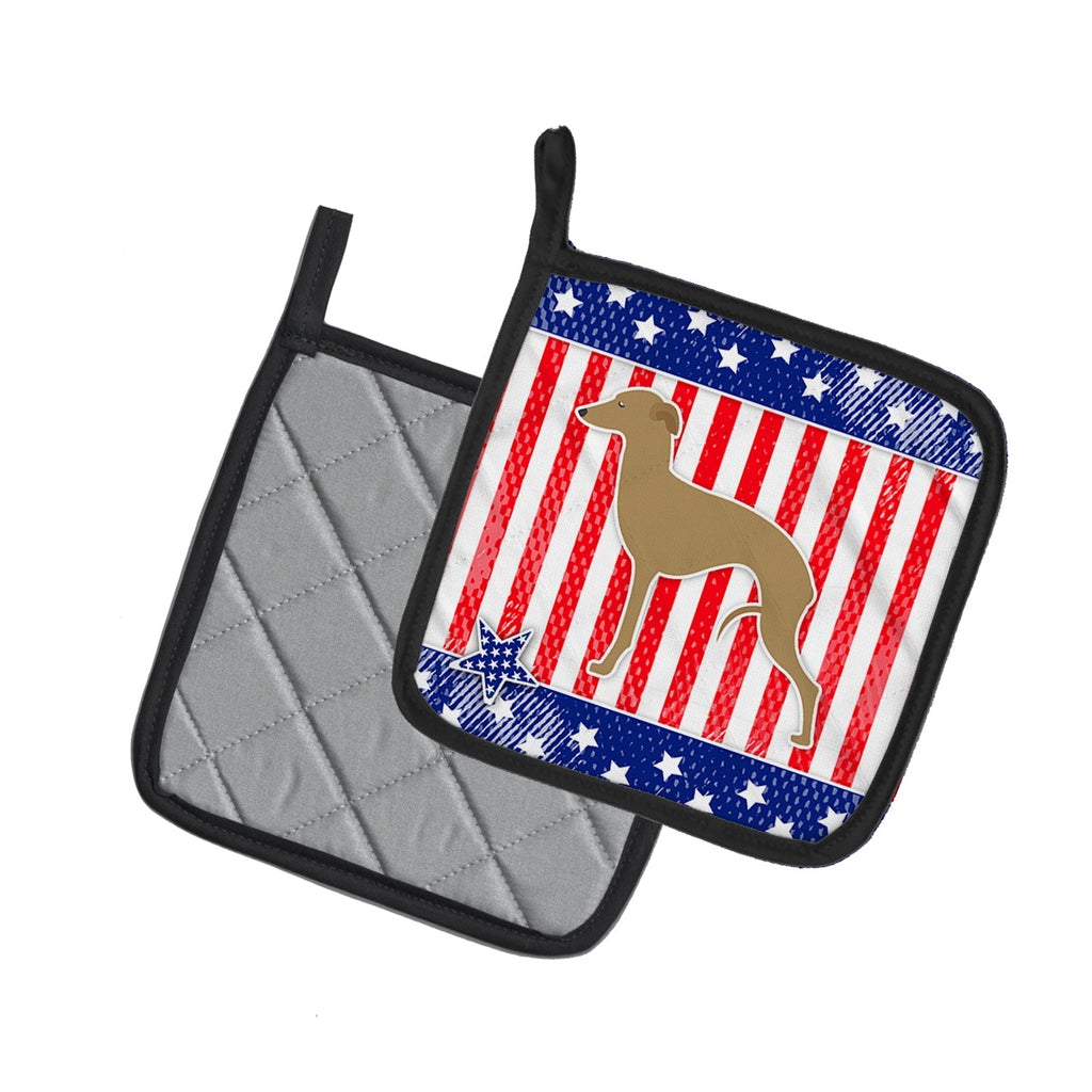 USA Patriotic Italian Greyhound Pot Holder Set of 2 Heat Resistant Quilted Hot Pads 7.5 x 7.5 Inch, Insulated Kitchen Trivets for Cooking & Baking