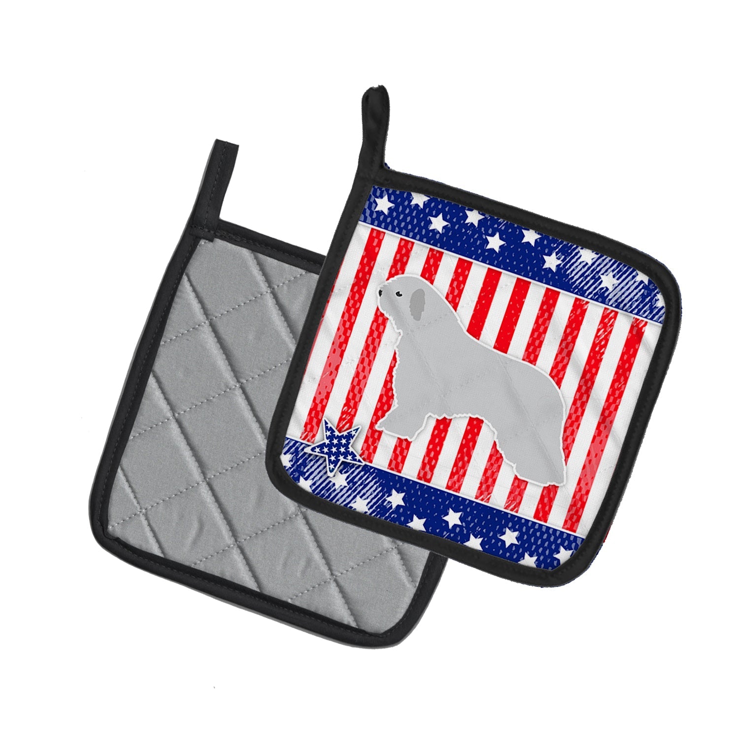 USA Patriotic Spanish Water Dog Pot Holder Set of 2 Heat Resistant Quilted Hot Pads 7.5 x 7.5 Inch, Insulated Kitchen Trivets for Cooking & Baking