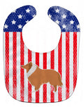 USA Patriotic Collie Baby Bib Easy-Clean Baby Bib Baby Feeding Accessory Baby Mealtime Essential, 10 x 13, Multicolor