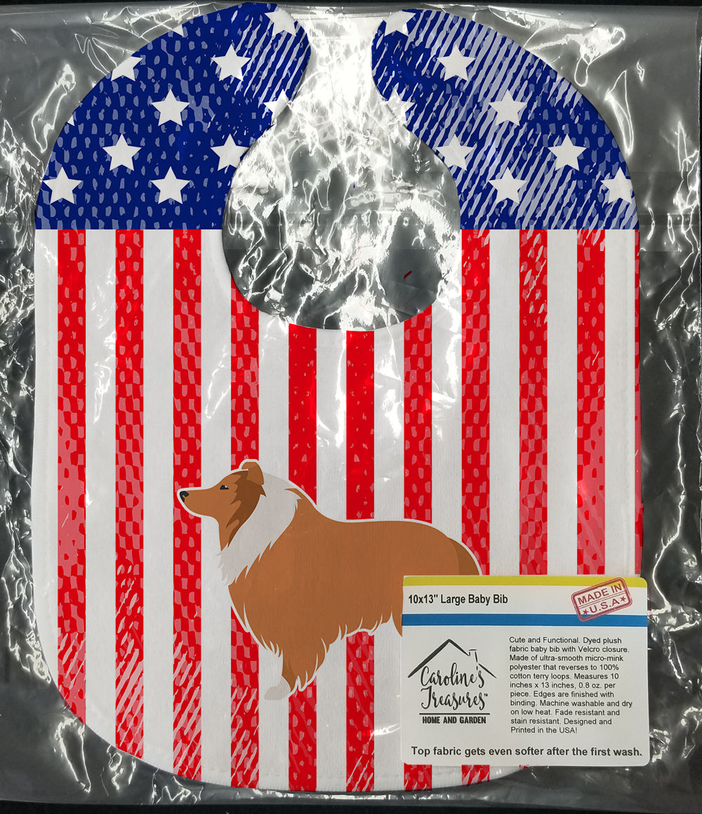 USA Patriotic Collie Baby Bib Easy-Clean Baby Bib Baby Feeding Accessory Baby Mealtime Essential, 10 x 13, Multicolor