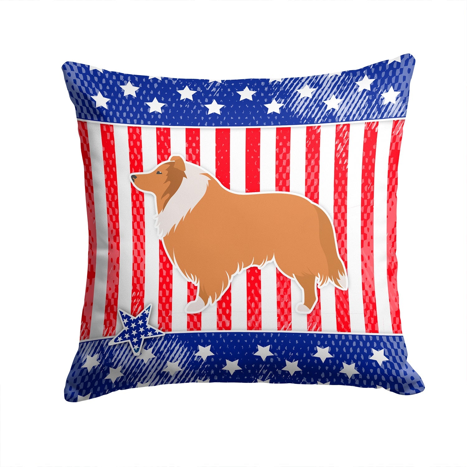 USA Patriotic Collie Decorative Throw Pillow 14x14 Indoor Outdoor Accent Cushion, Fabric Cover with Insert for Sofa, Bed, Porch & Living Room