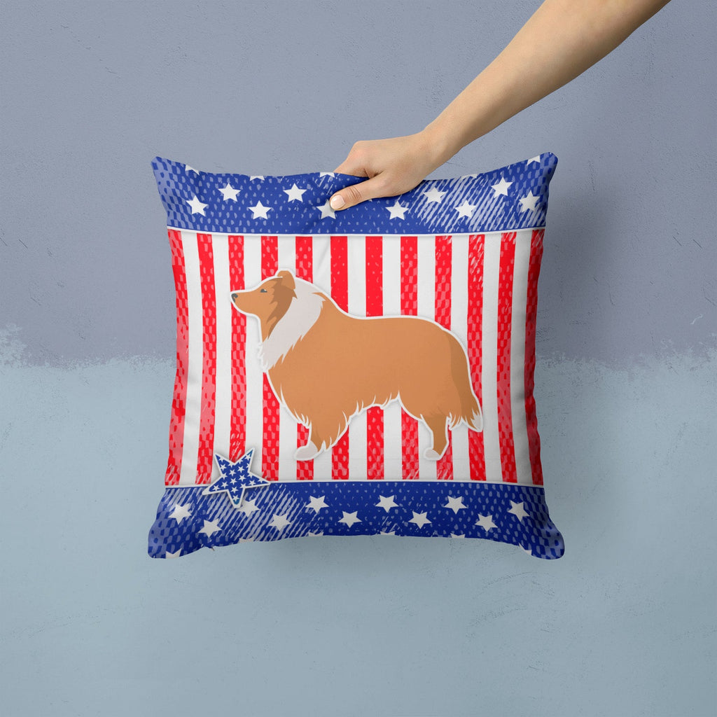 USA Patriotic Collie Decorative Throw Pillow 14x14 Indoor Outdoor Accent Cushion, Fabric Cover with Insert for Sofa, Bed, Porch & Living Room